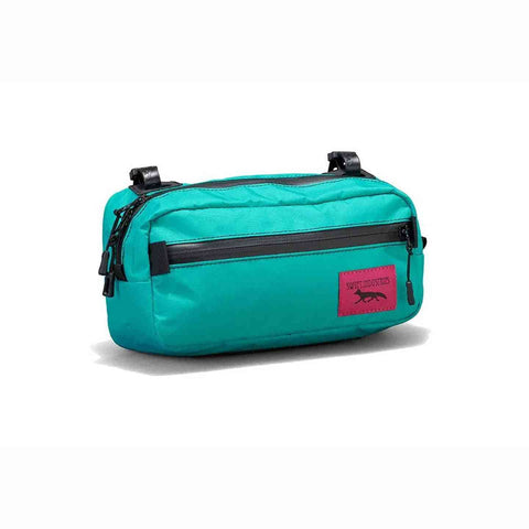 Swift Industries Kestrel Handlebar Bag 2L in Türkis mit wasserdichtem Reißverschluss. Perfekt für Snacks oder Handy am Fahrradlenker.