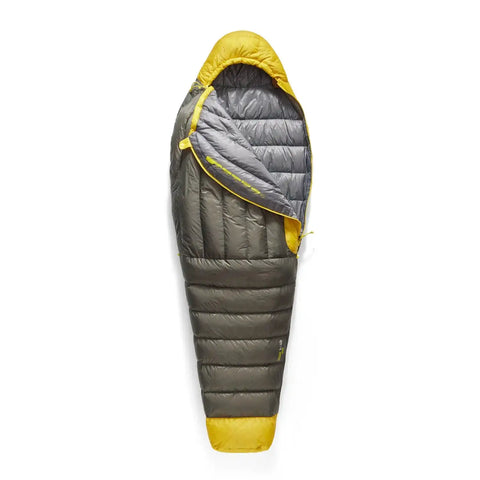 Sea to Summit Spark Daunenschlafsack Unisex geöffnet mit Innenfutter, zeigt hochwertige Verarbeitung und Daunenfüllung.