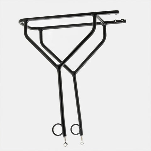 Schwarzer Fahrradträger Y-Rack aus Metall mit Befestigungselementen, ideal für Fahrradtransport, robustes Design, passend für Bikepacking-Taschen