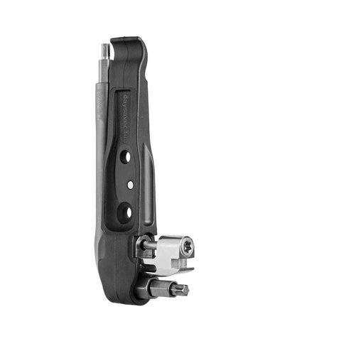 Zusammengebautes Daysaver Essential8 Multitool mit allen Werkzeugteilen – minimalistisches Multitool für Radfahrer mit maximaler Funktionalität.