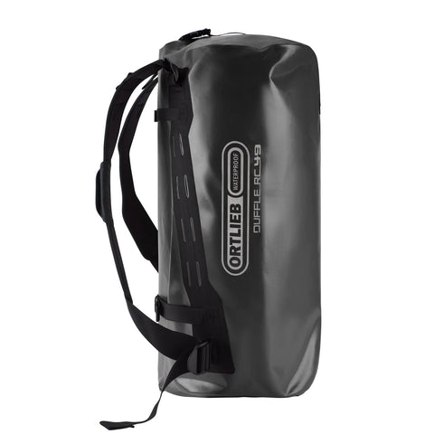Schwarze wasserdichte Ortlieb Duffle RC Tasche mit Rollverschluss, beidseitigem Zugriff, ideal für Outdoor- und Fahrradabenteuer