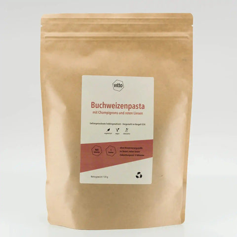 Buchweizenpasta Proviant mit Champignons und Linsen