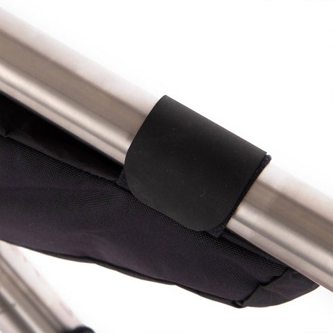 a close up of a black and silver umbrella